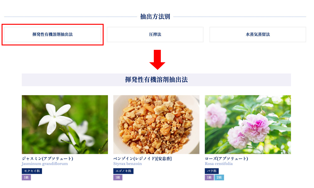 精油プロフィール「抽出方法別」